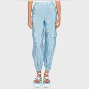 JOHNATHAN SIMKHAI Artemis Cargo Pants In Blue Sateen Size Large Preowned